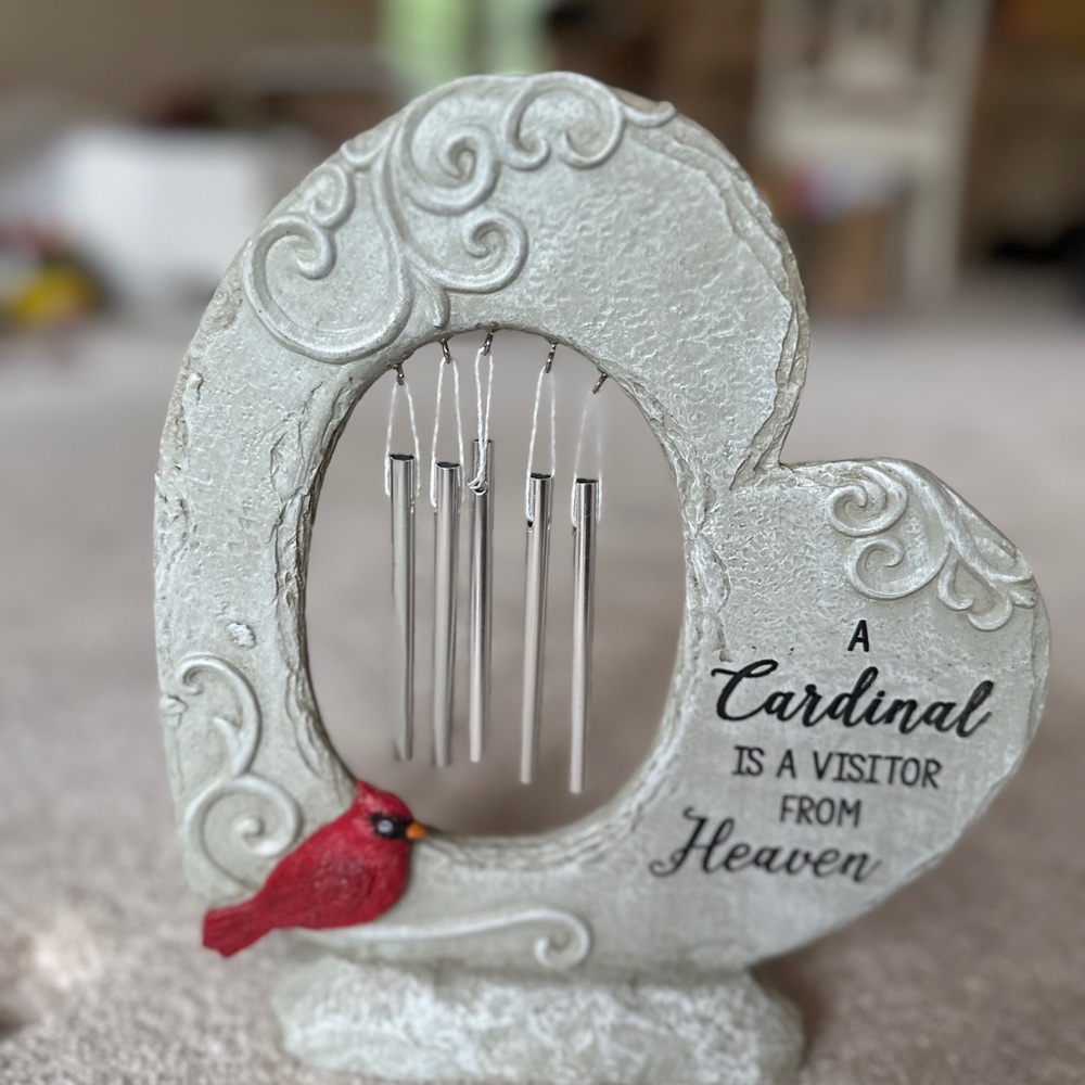 Heart-Shaped Wind Chime with Cardinal
